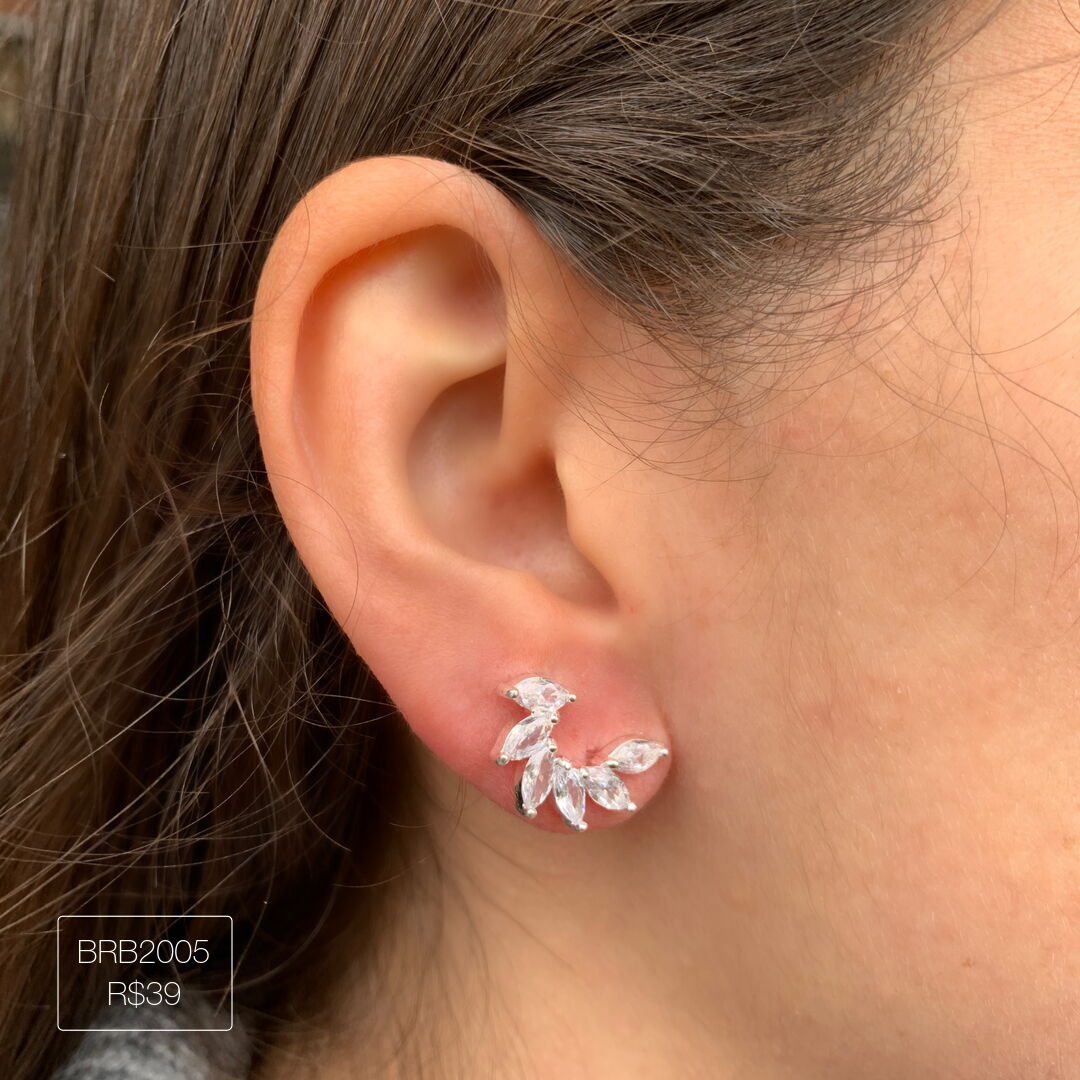 Brinco Mini Cuff 6 Navetes Cristal Prateado